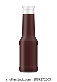 Bottle with sauce on a white background.
