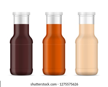 Bottle With Sauce On A White Background.