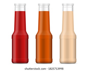 Bottle with sauce on a white background.