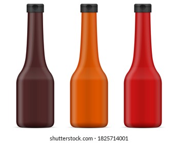 Bottle with sauce on a white background.