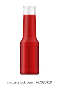 Bottle with sauce on a white background.