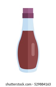 Bottle with sauce vector. Flat design. Small jar filled soy sauce. Cooking base product concept. Illustration for icon, label, print, menu design, infographics. Isolated on white background.