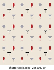 Bottle screw and wine glass seamless pattern, vector illustration