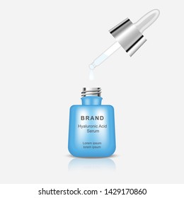 Bottle with serum hyaluronic acid. Template for advertising your product. Vector