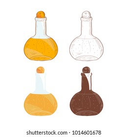 Bottle. Set. Color pattern, outline, silhouette. Sketch
