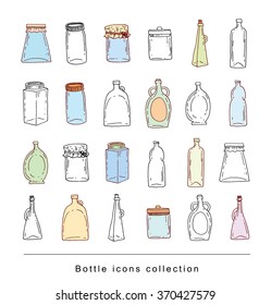  Bottle set doodle, vector illustration