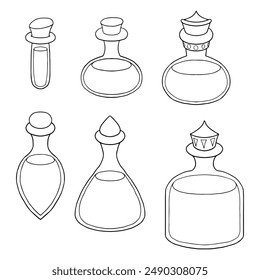 Bottle set for game graphic black white isolated sketch illustration vector