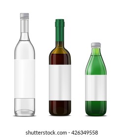 Bottle set. Green glass bottle template. Product Packing.