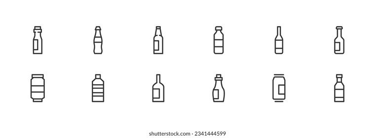 bottle set of simple line icons. Collection of web icons for UIUX design. Editable vector stroke 24x24 Pixel Perfect