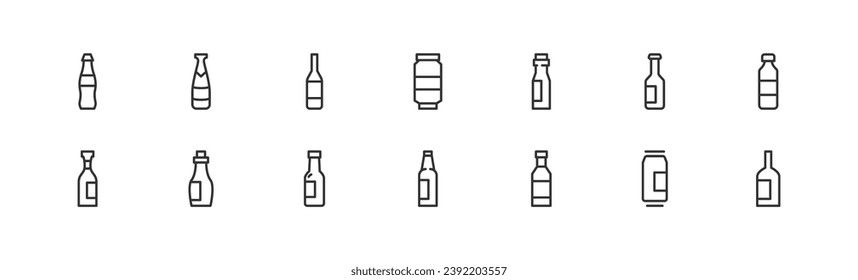 bottle set of simple line icons. Collection of web icons for UIUX design. Editable vector stroke 24x24 Pixel Perfect