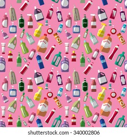 Bottle and shadow icons seamless on pink background in vector style