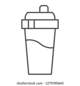 Bottle shaker thin line icon, drink and container, cup sign, vector graphics, a linear pattern on a white background, eps 10.