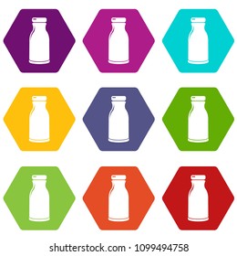 Bottle shampoo icons 9 set coloful isolated on white for web