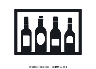 Bottle shelf icon. Black silhouette. Front and side view. Vector simple flat graphic illustration. Isolated object on a white background.