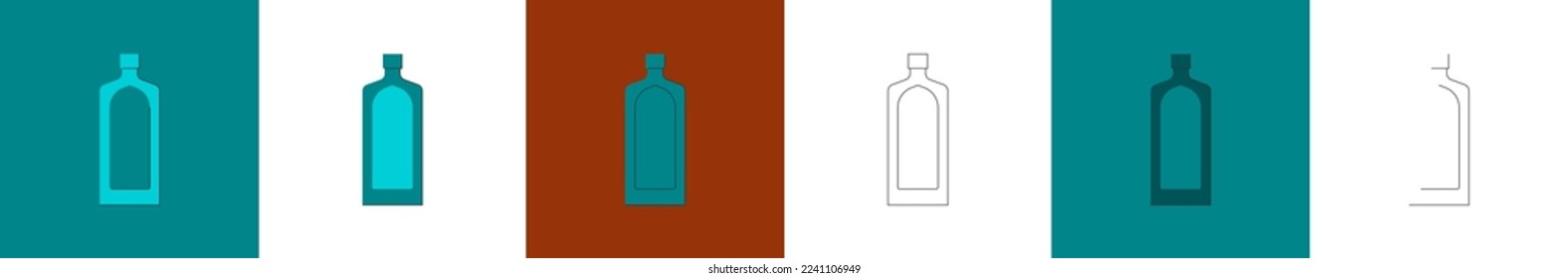 Bottle of shnapps, great design for any purposes. Flat style. Party drink concept. Color icon bottle. Simple image shape with a thin line of shadow. Four types of object on different backdrop. Vector.