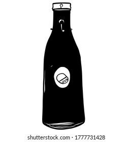Bottle silhouette black and white hand drawn vector illustration isolated on white background 