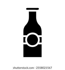 Bottle silhouette with label. Concept of beverage, drink, and packaging.