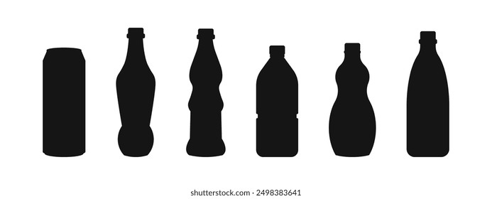 Bottle silhouette vector icon set. Bottles flat collection.