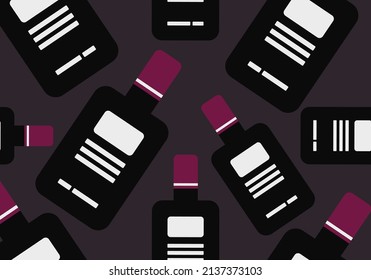 bottle silhouettes seamless doodle pattern on grunge background. Hand drawn ornament. bottle print. Designed for fabric design, textile print, wrapping, cover. Vector illustration.