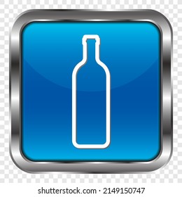 Bottle simple icon vector. Flat design. Metal, blue square button. Transparent grid.ai