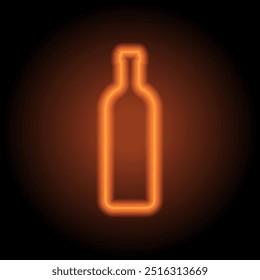 Bottle simple icon vector. Flat design. Orange neon on black background.ai