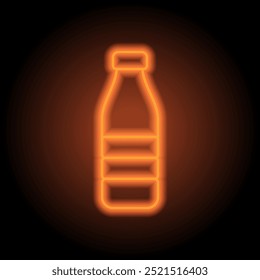 Bottle simple icon vector. Flat design. Orange neon on black background.ai