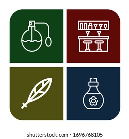 conjunto de iconos sencillos para botellas. Contiene iconos tales como Perfume, barra barra, Quill, aceite de piel, puede ser usado para web, móvil y logotipo