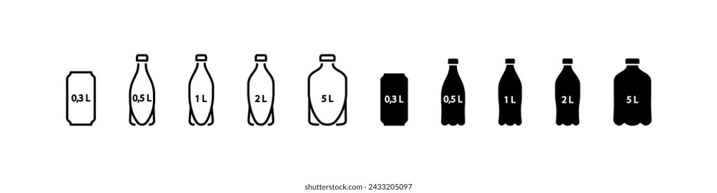 Bottle sizes vector icon set. Water bottles size icons. 