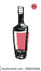 Bottle sketch icon in trendy hand-drawn style with artistic pencil textures. Crayon silhouette of alcohol bottle for emblem vineyard, organic wines banner,  logo wine brand, wines festival, bar sign.