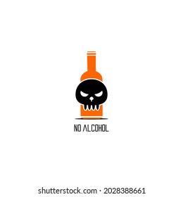 bottle and skull icon vector, no alcohol