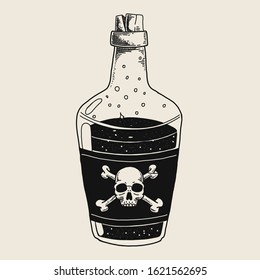 Bottle with skull potion, poison and leaf potion hand drawn illustration