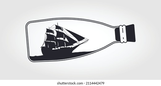 Bottle with small old ship inside icon, vector illustration