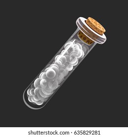 Bottle of smoke. Game icon of magic elixir. Interface for rpg or match3 game. Smoke or clouds. Small variant. Vector illustration