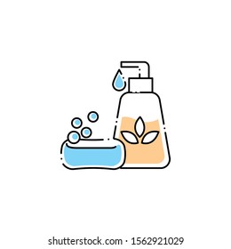 bottle with soap of spa fill style icon vector illustration design