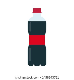 Bottle of soda. Cola in plastic tarre. Vector illustration flat design. Isolated on white background. Fast food drink symbol. Carbonated drink. Refreshing coca.