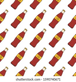 Bottle of soda drink. Seamless pattern. hand drawn vector illustration.   doodles or cartoon style.
