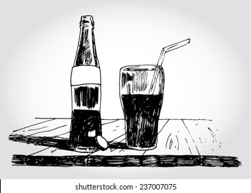 Bottle of Soda on the Table Hand Drawn
