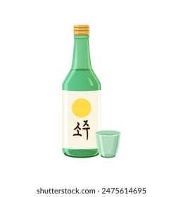 Una botella de soju, vodka coreano. Traducción: Soju