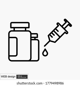 Frasco con una solución inyectable y una jeringa.