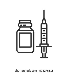 Bottle with a solution for injection and a syringe