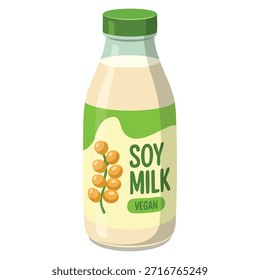 Botella de Ilustración vectorial de leche de soja producto orgánico natural de la planta de soja perfecto para la nutrición saludable bebida estilo de vida orgánico y diseño de alimentos