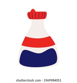 Bottle of soy sauce icon. Japan sauce. Sushi symbol. Perfect for cooking.  Flat cartoon vector illustration