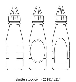 Bottle of soy sauce or ketchup with dispenser, sketch. Simple line drawing. Plastic waste, Bottle for liquid. Vector