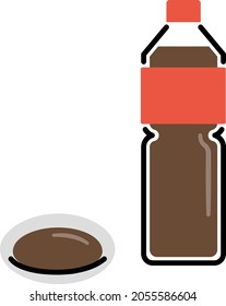 a bottle of soy sauce and soy sauce on a plate