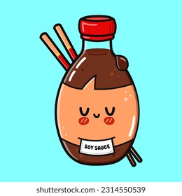 Bottle of soy sauce. Vector hand drawn cartoon kawaii character illustration icon. Isolated on blue background. Bottle of soy sauce character concept