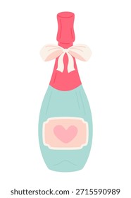 Botella de vino espumoso para una velada romántica. Ilustración vectorial en estilo plano.