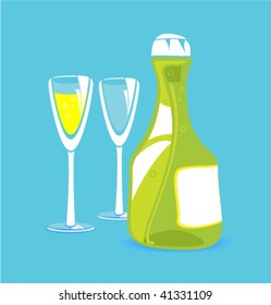 Bottle of sparkling wine and two glasses