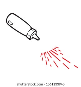 Bottle and spilled sauce of tomato ketchup. Vector illustration.
