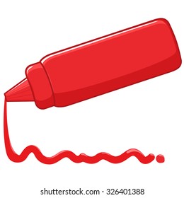 Bottle and spilled sauce of tomato ketchup. Vector illustration