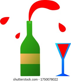 botella con un toque de vino tinto, gotas volantes y elegantes objetos de vidrio sobre un concepto de fondo blanco de una bebida alcohólica popular